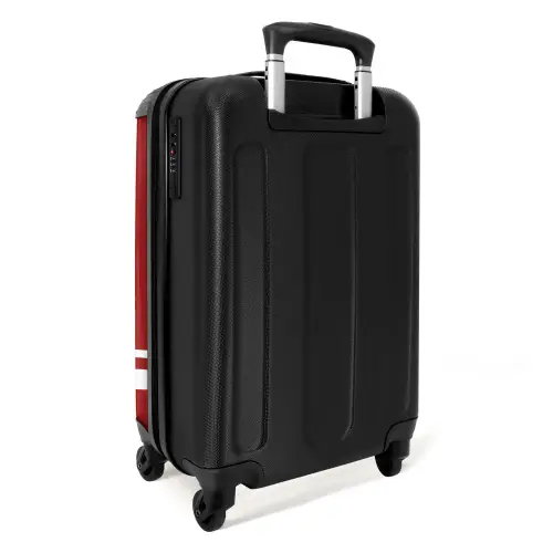 Rode achtergrond met wit kruispatroon linksonder NBS - Handbagage koffer - Kinderen Unisex middel -achterkant