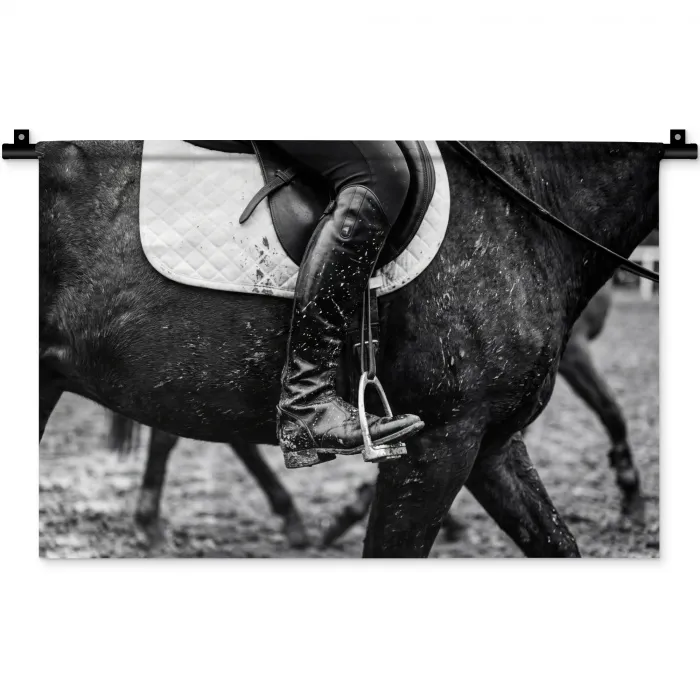 Paard - Sport - Zwart - Wit Wandkleed katoen klein -zz3d