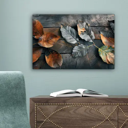 Bladeren - Herfst - Grijs - Natuur canvas 2cm klein -sfeer4