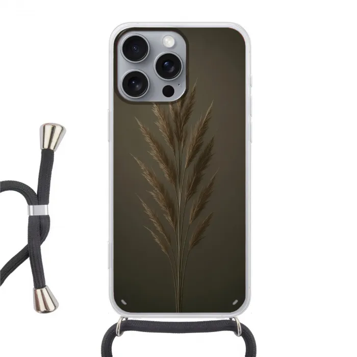 Tak - Pluimgras - Donkerbruin Hoesje iPhone 16 Pro Max met koord klein -3d