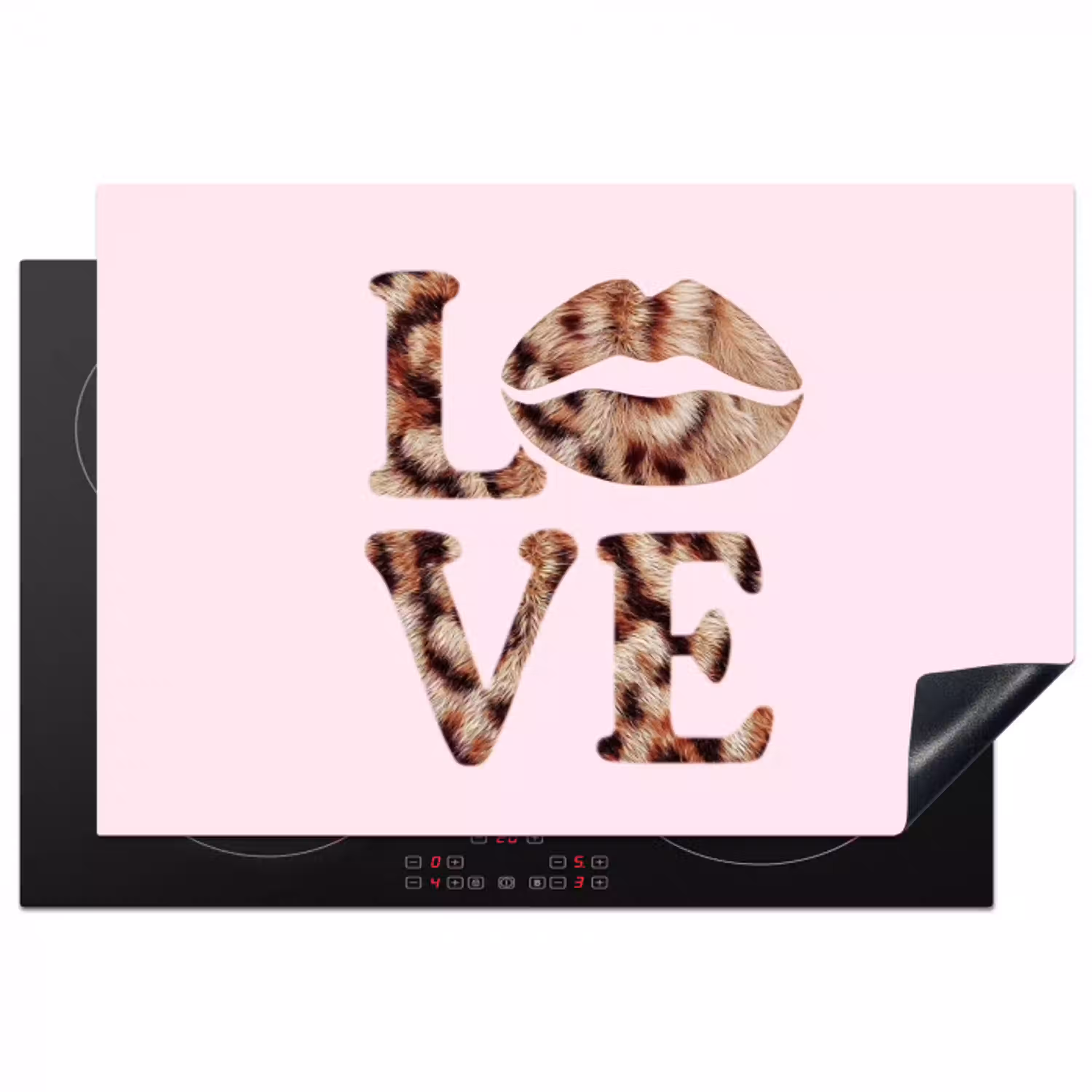 Tekst - Love - Pantervacht - Lichtroze Inductie beschermer vinyl 3mm klein -3d