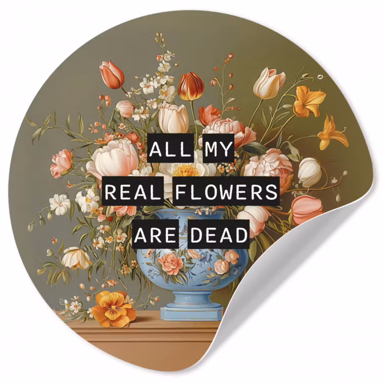 Runde Tapete - Blume - Zitat - Vintage - Kunst