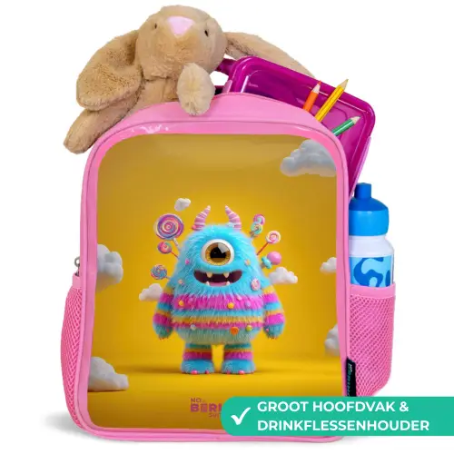 Snoep - Monster - Regenboog Kinderrugzak - Roze middel -inhoud_NL