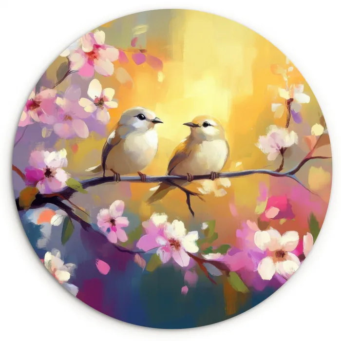 Vogels - Bloemen - Roze Wandcirkel plexiglas klein -3d