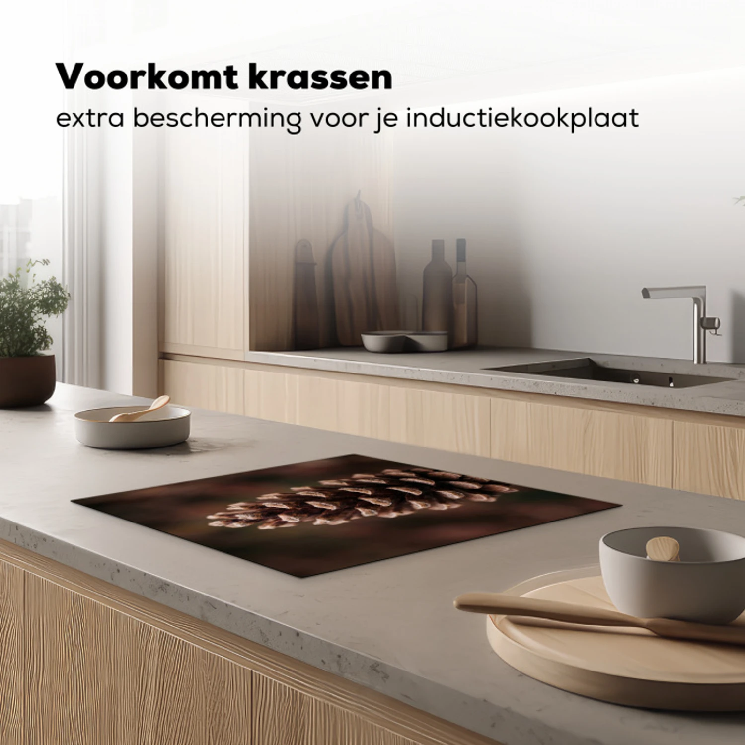 Dennenappel - Bos - Herfst - Bruin - Sfeervol Inductie beschermer vinyl 3mm middel -sfeer1