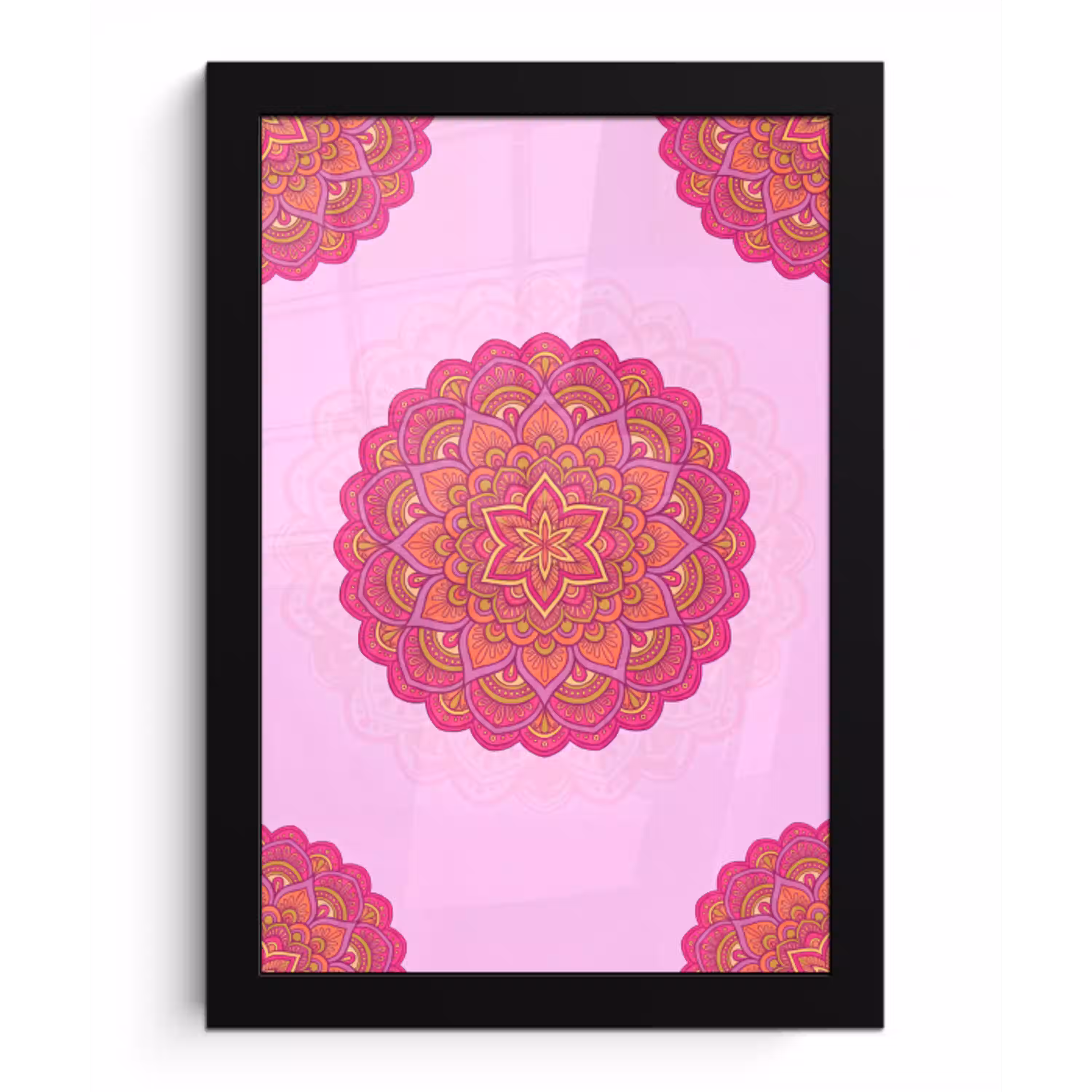 Mandala - Cirkel - Spiritueel - Oosters - Roze fotolijst zwart zonder passe partout klein -3d