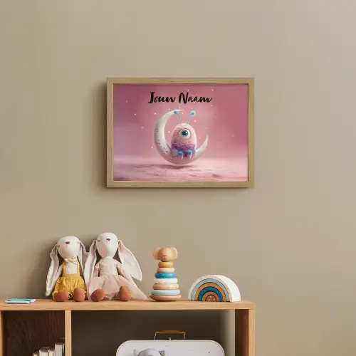 Maan - Monster - Roze Light Box met batterij (Wandlamp kind) middel -sfeer2_kind