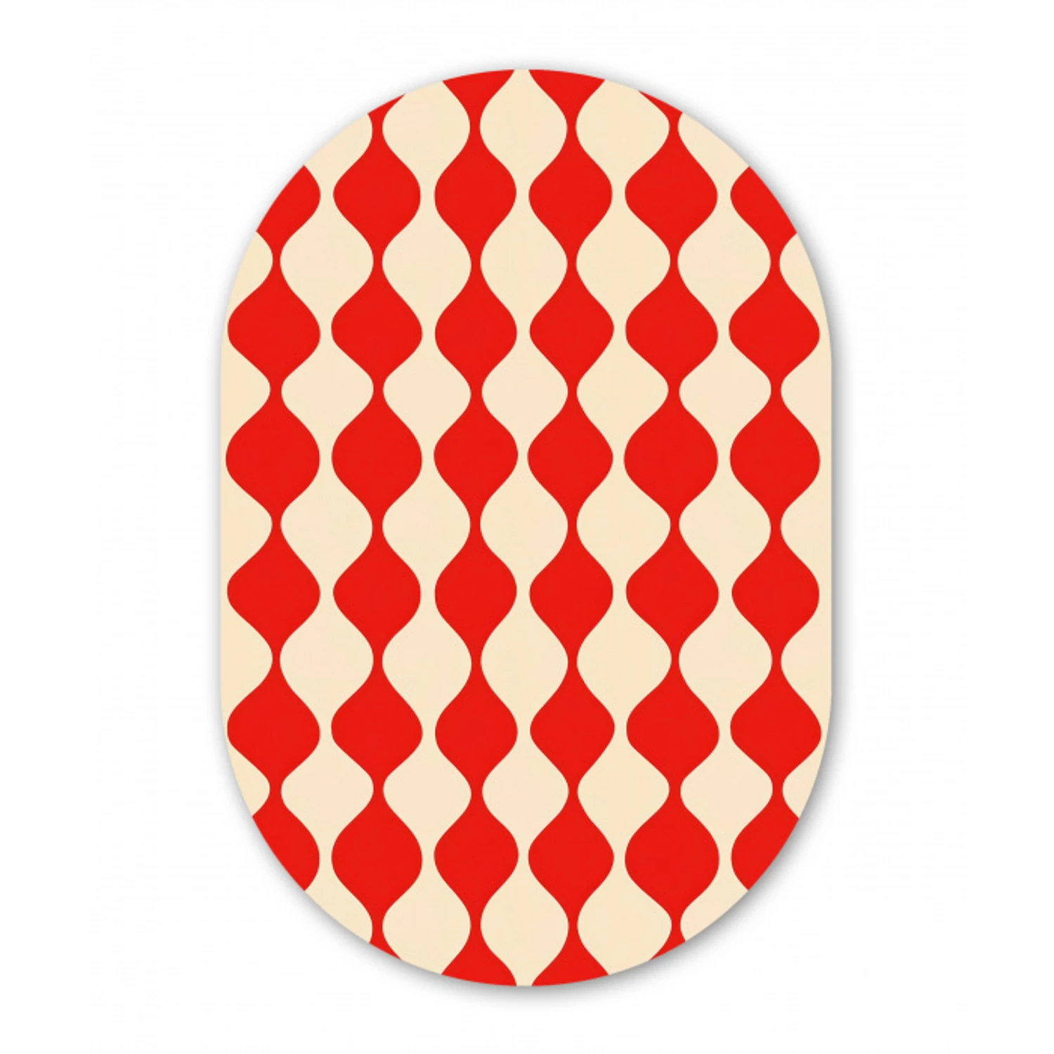 Golvend patroon - Retro - Rood - Beige Wandcirkel Ovaal Aluminium middel 839 -3d