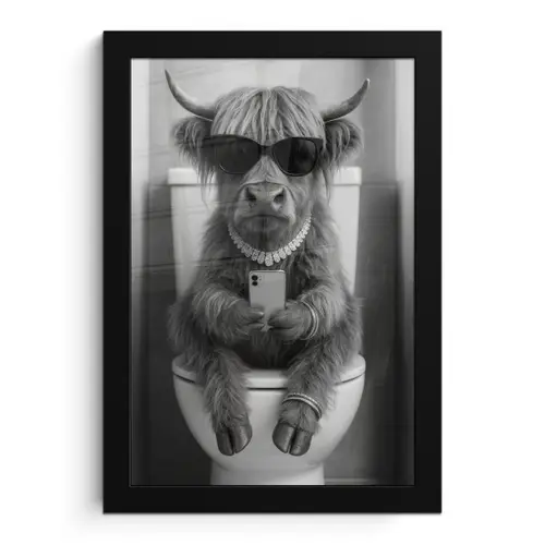 Stier - Telefoon - Toilet - Zwart - Wit fotolijst zwart zonder passe partout klein -3d