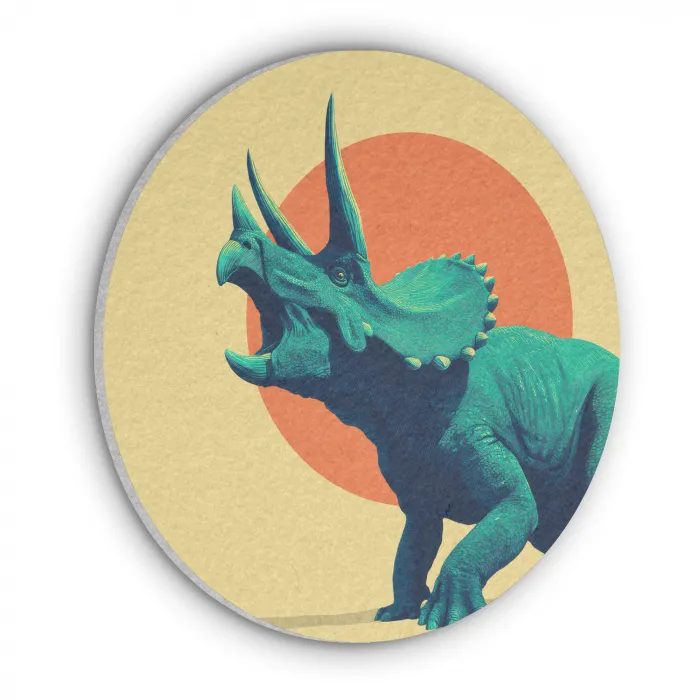 Triceratops - Cirkel - Oranje - Hoorns Akoestische PET Vilt - Rond klein -3d