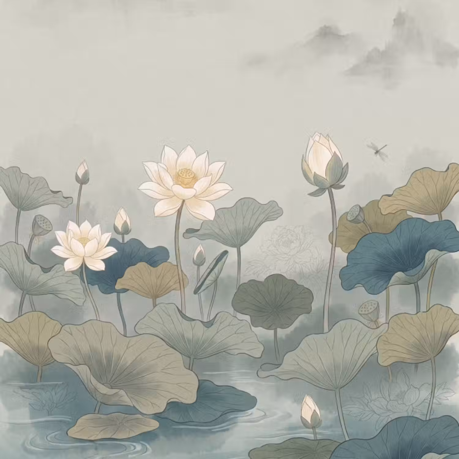 Tapete - Lotus - Blumen - Grün