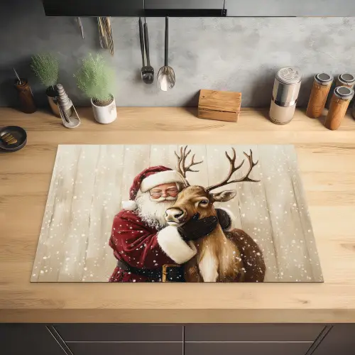 Kerstman - Rendier - Sneeuw - Kleurrijk Inductie beschermer vinyl 3mm klein -sfeer5