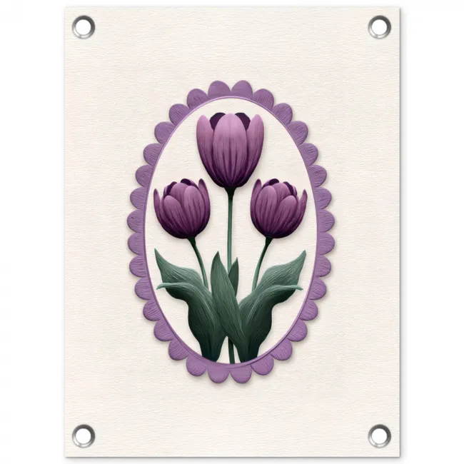 Tulpen - Paars - Lijst - Bladeren tuinposter los doek klein -3d
