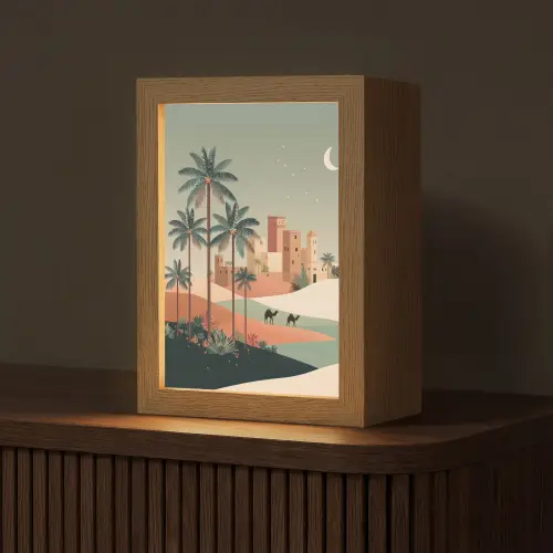 Nachtlandschap - Kamelen - Sterren - zandduinden Light Box met kabel (Tafellamp) klein -z3d_website