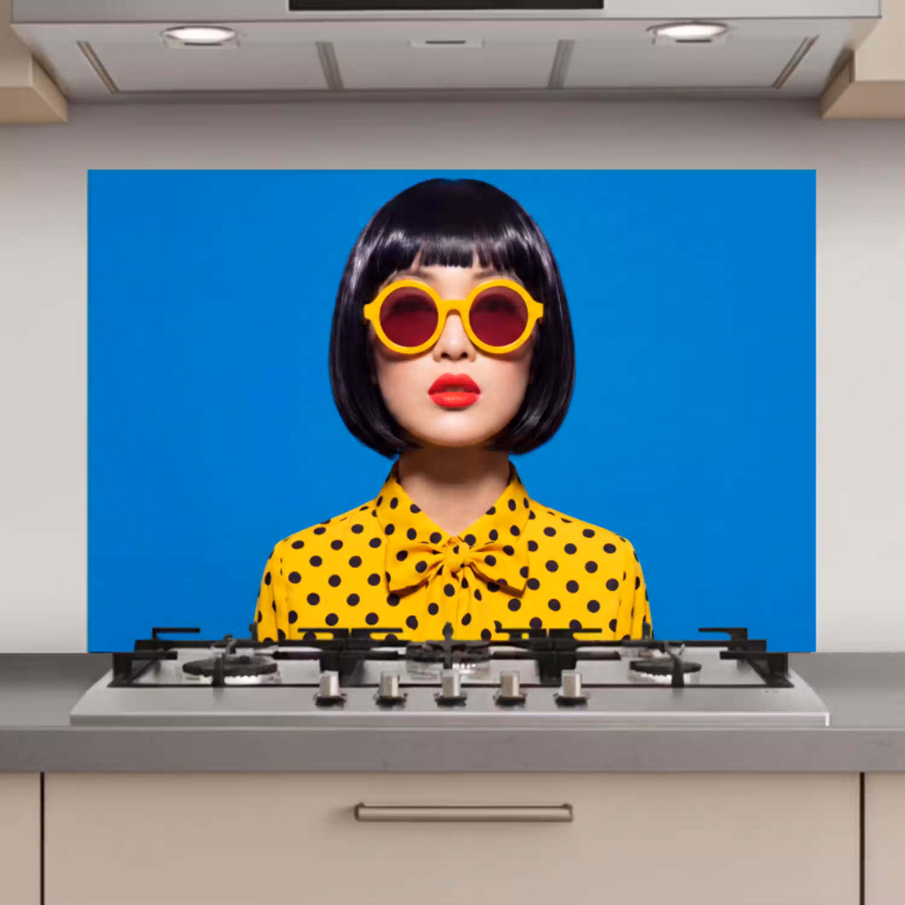 Vrouw - Zonnebril - Pop Art - Portret - Geel keuken achterwand spatscherm klein -3d_website