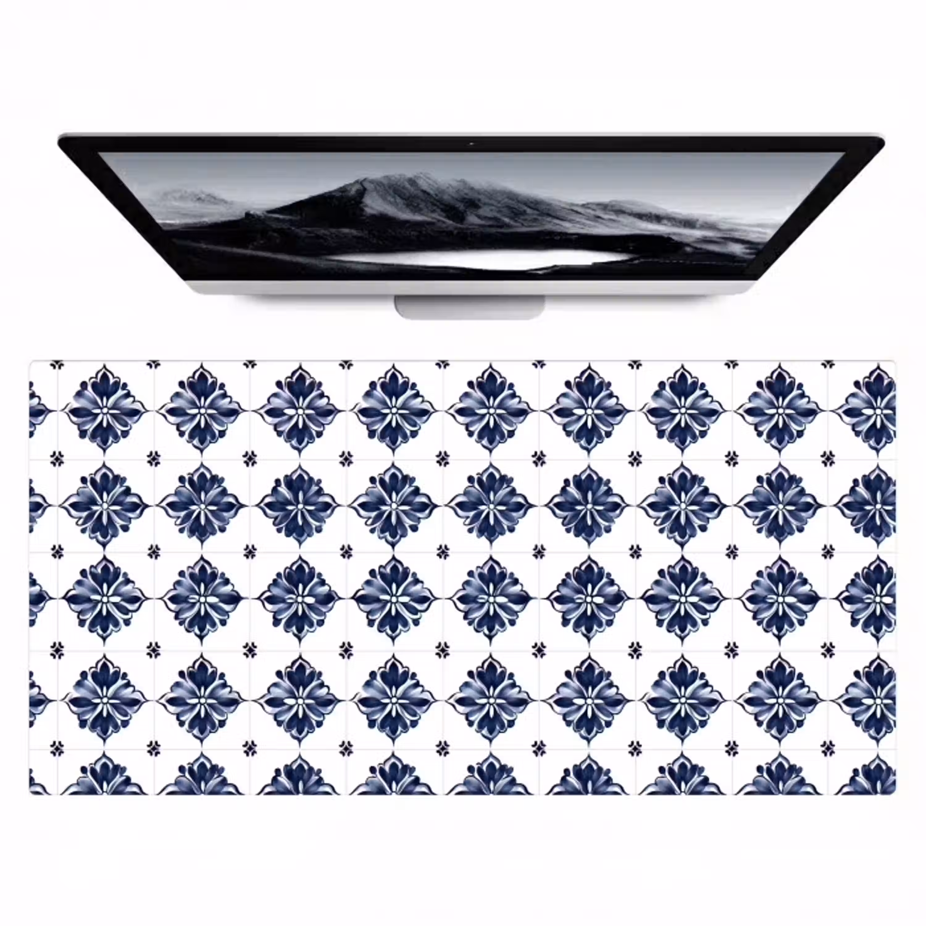 Tegelmotief - Blauw - Wit - Bloem Muismat XXL klein 681 -zzz3d