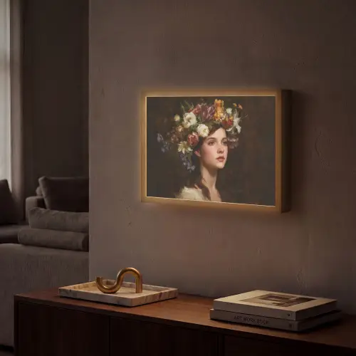 Portret - Vrouw - Bloemen Light Box met batterij (Wandlamp) middel -sfeer1