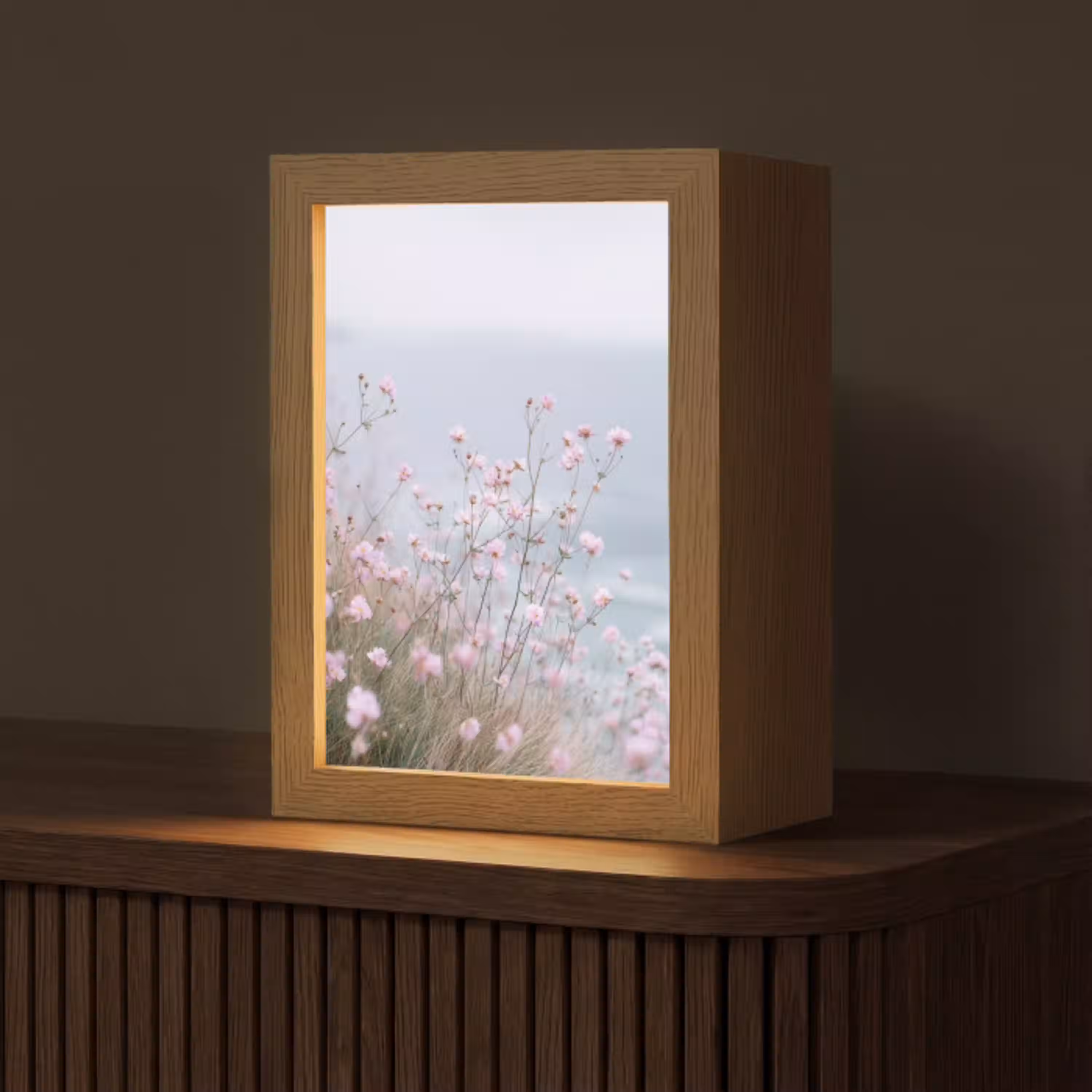 Klif - Bloemen - Zee - Roze Light Box met kabel (Tafellamp) klein -z3d_website