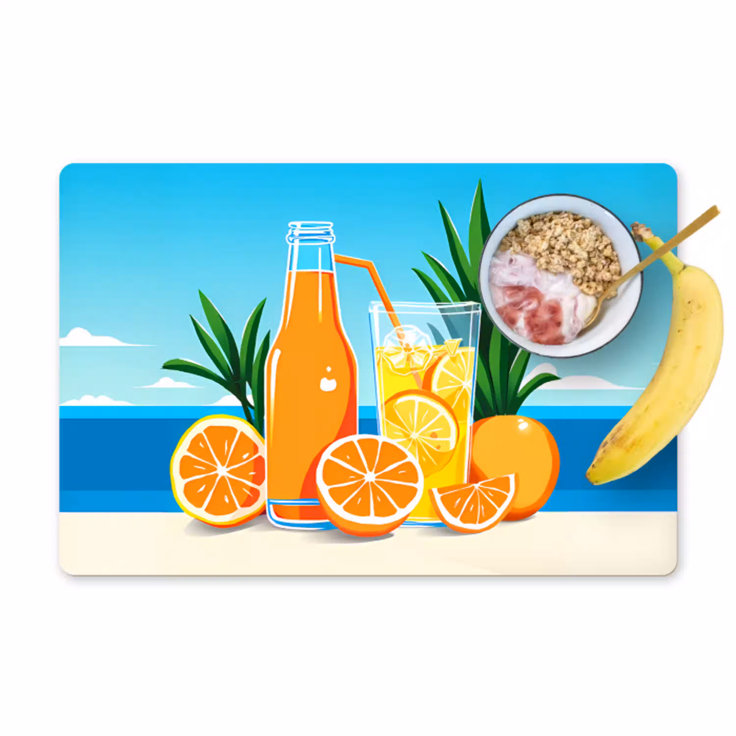Sinaasappels - Ijsblokjes -  Zee - Illustratie Placemat vinyl groot -zzzproduct_Kitchenyeah-website