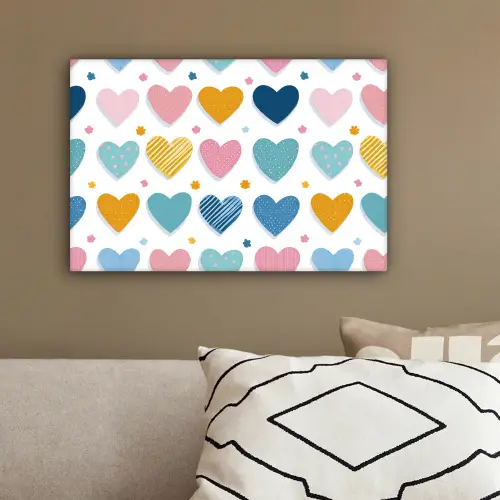 Hartjes - Pastel - Kleurcontrast - Handgetekend canvas 2cm klein -sfeer3
