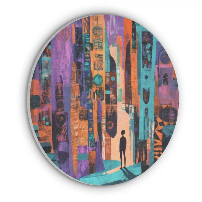 Abstract - Figuren - Kleurrijk Akoestische PET Vilt - Rond klein -3d