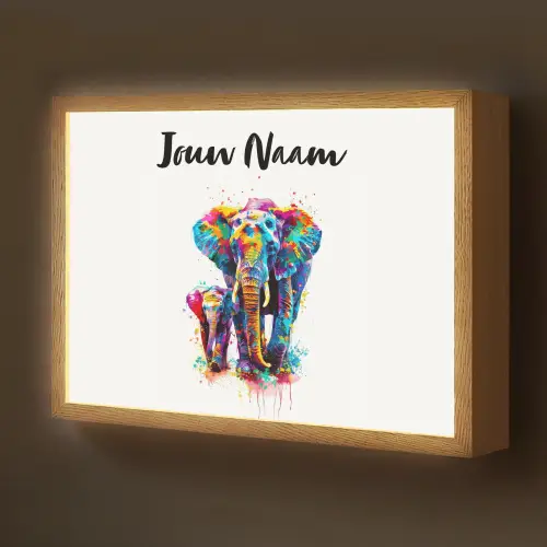Olifanten - Dieren - Verf - Kleurrijk Light Box met batterij (Wandlamp kind) middel -z3d_website