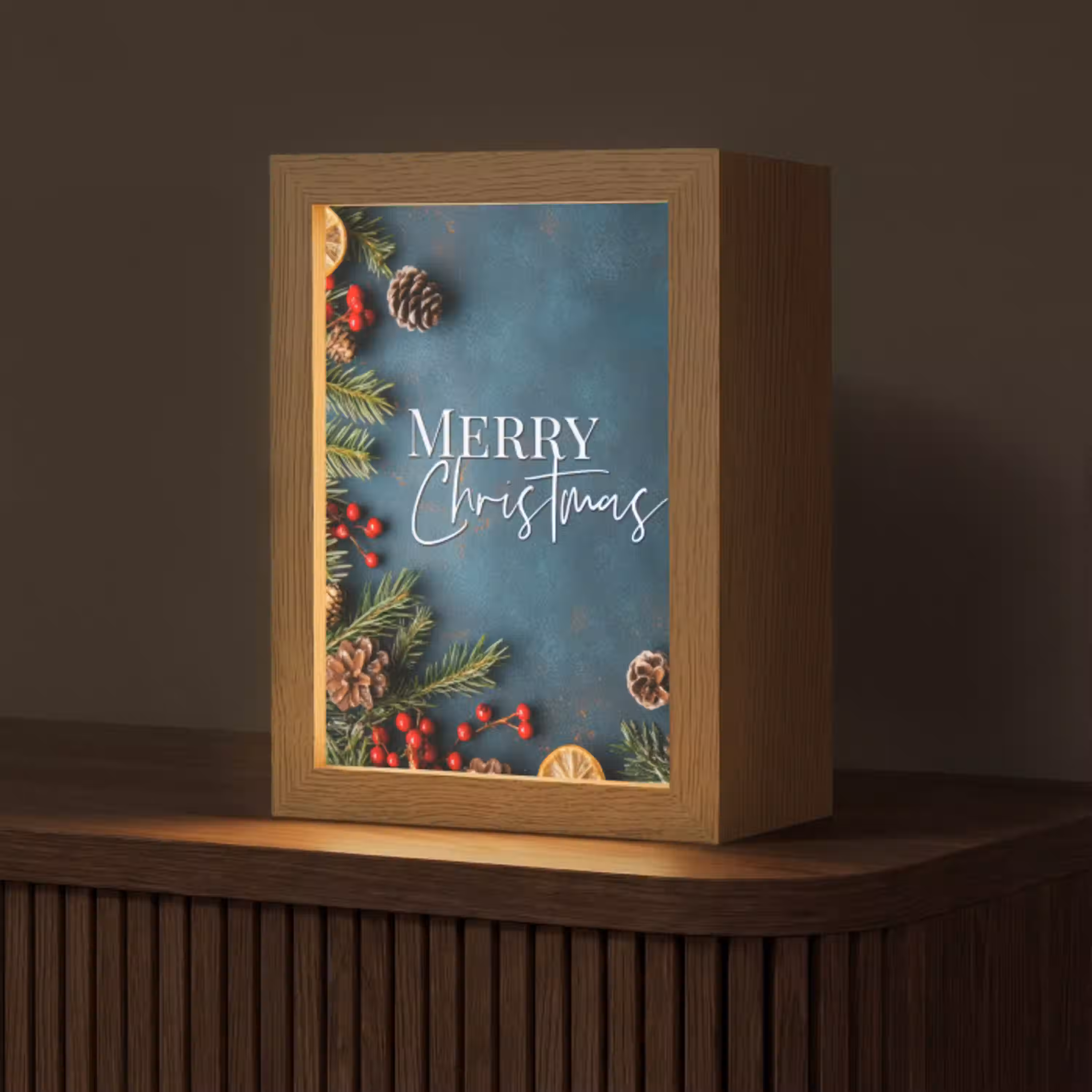 Merry Christmas - Blauw - Kerst - Winter Light Box met kabel (Tafellamp) klein -z3d_website