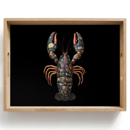 Kreeft - Zwart - Bloemenpatroon - Artistiek Dienblad Rechthoek middel -z3d_shopping