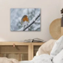 Roodborstje - Tak - Sneeuw - Winter - Levendig PET vilt klein -sfeer3