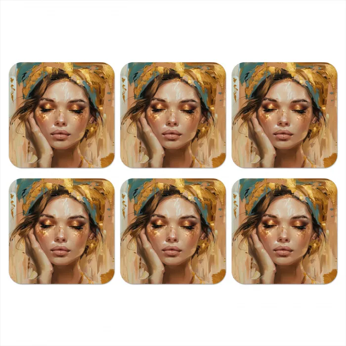 Vrouwen - Portret - Luxe - Goud onderzetter kurk middel -3d