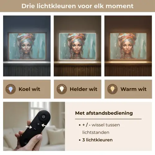 Vrouw - Kunst - Sieraden - Portret Light Box met batterij (Wandlamp) middel -USP_lichtkleurNL
