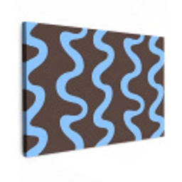 Kronkelende lijnen - Blauw - Bruin - Minimalistisch Tuinposter op houten frame 2 cm dik klein 845 -3d