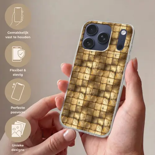 Geometrisch - Tegels - Goud Telefoonhoesje iPhone 17 Pro klein 878 -sfeer3_NL