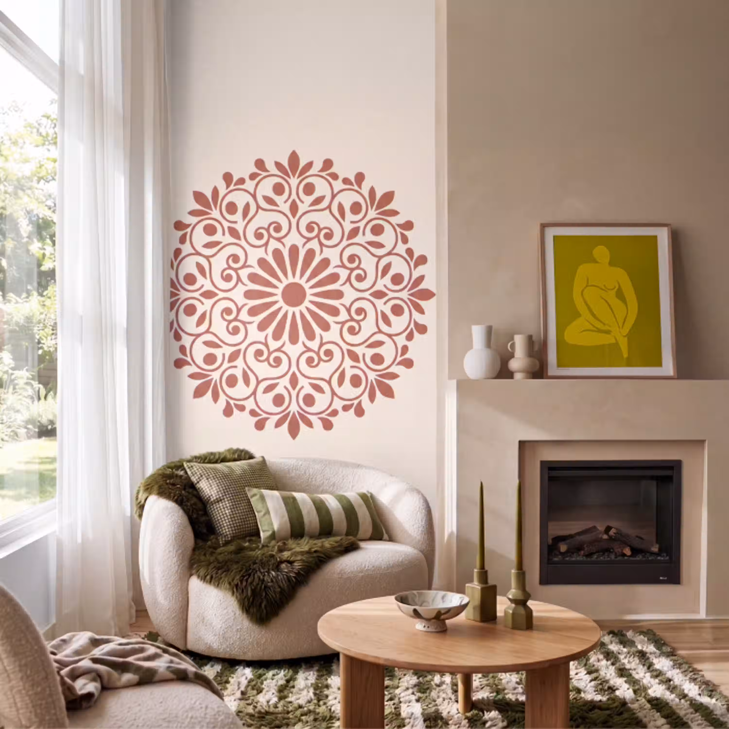 Decoratie - Cirkel - Symmetrisch - Modern - Roodbruin Behang Vlies klein -sfeer2