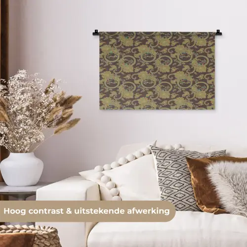Bruin - Groen - Bloemen Wandkleed katoen klein 269 -sfeer1