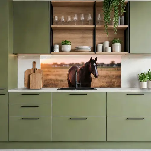 Paard - Zonsondergang - Bruin keuken achterwand 2 middel -sfeer3