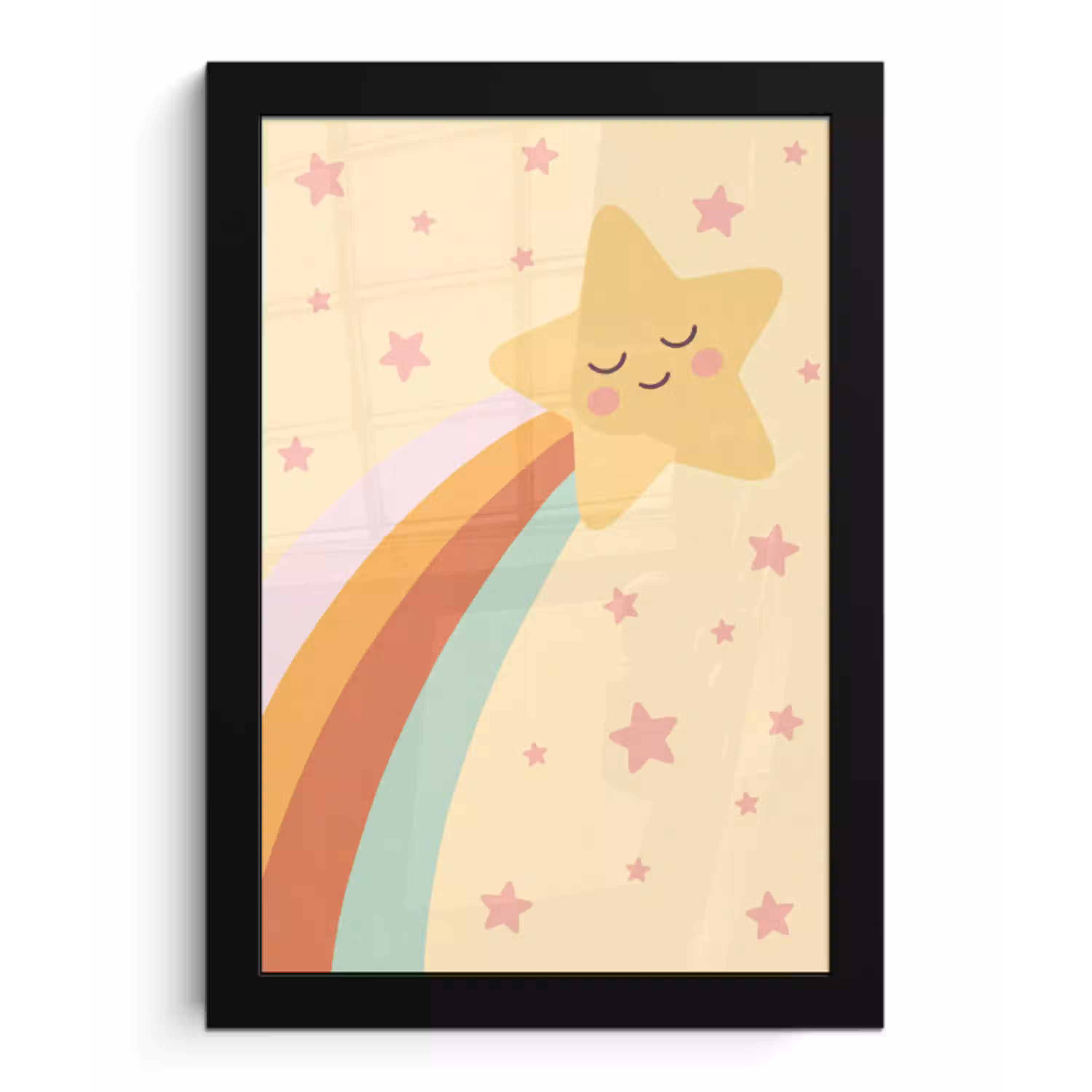 Ster - Regenboog - Nacht - Illustratie - Pastel fotolijst zwart zonder passe partout klein -3d