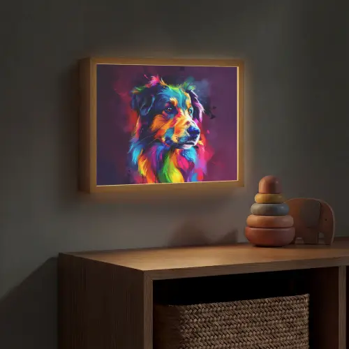 Hond - Kleurrijk - Dier - Dierenhoofd Light Box met batterij (Wandlamp kind) middel -sfeer5_kind