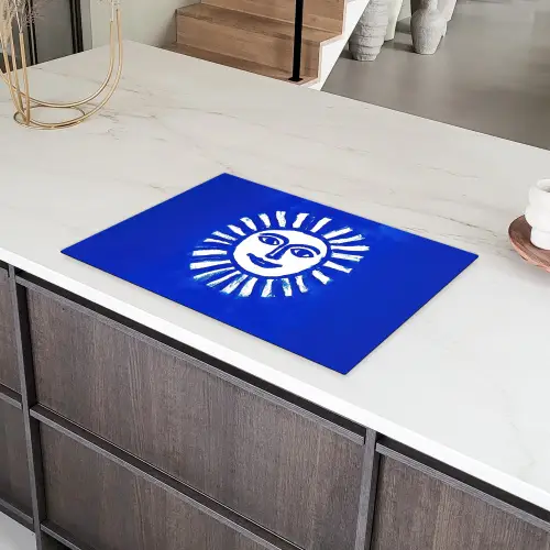 Zon - Gezicht - Penseelstructuur - Blauw Inductie beschermer vinyl 3mm klein -sfeer8