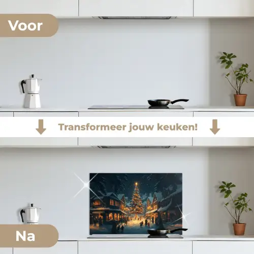 Kerstfeest - Dorp - Donker keuken achterwand spatscherm klein -voor_na_NL
