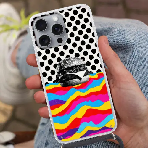 Hamburger - Stippen - Golven - Kleuren Hoesje iPhone 16 Pro Max met koord klein -sfeer3