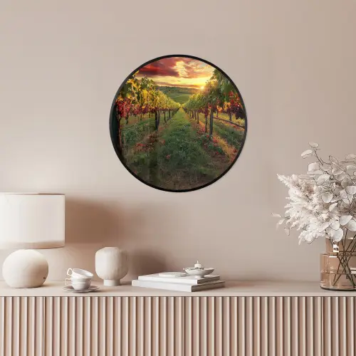 Wijngaard - Druiven - Zonsondergang Fotolijst rond zonder passe partout klein -sfeer3
