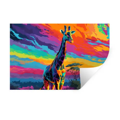 Giraffe - Savanna - Lucht - Gekleurd Muursticker klein -3d