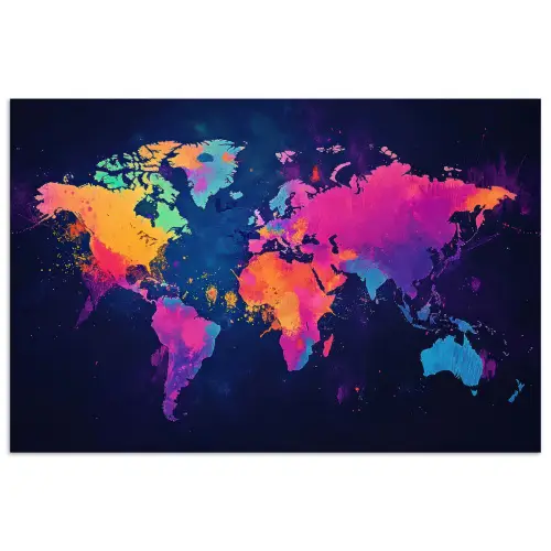 Wereldkaart - Kleurrijk - Graffiti poster papier klein -3d