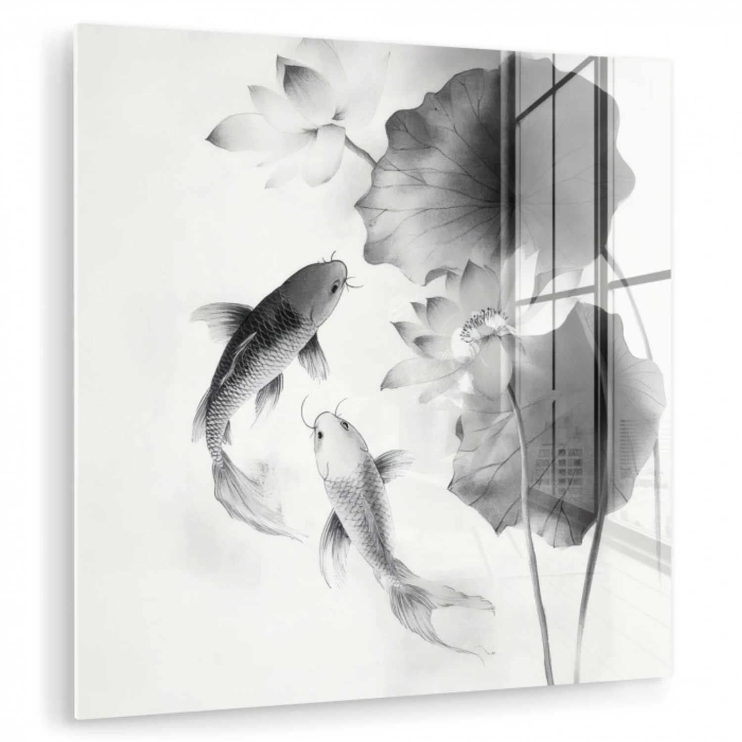 Lotusbloemen - Vissen - Bladeren - Zwart plexiglas 5mm klein -zzzproduct_nieuw