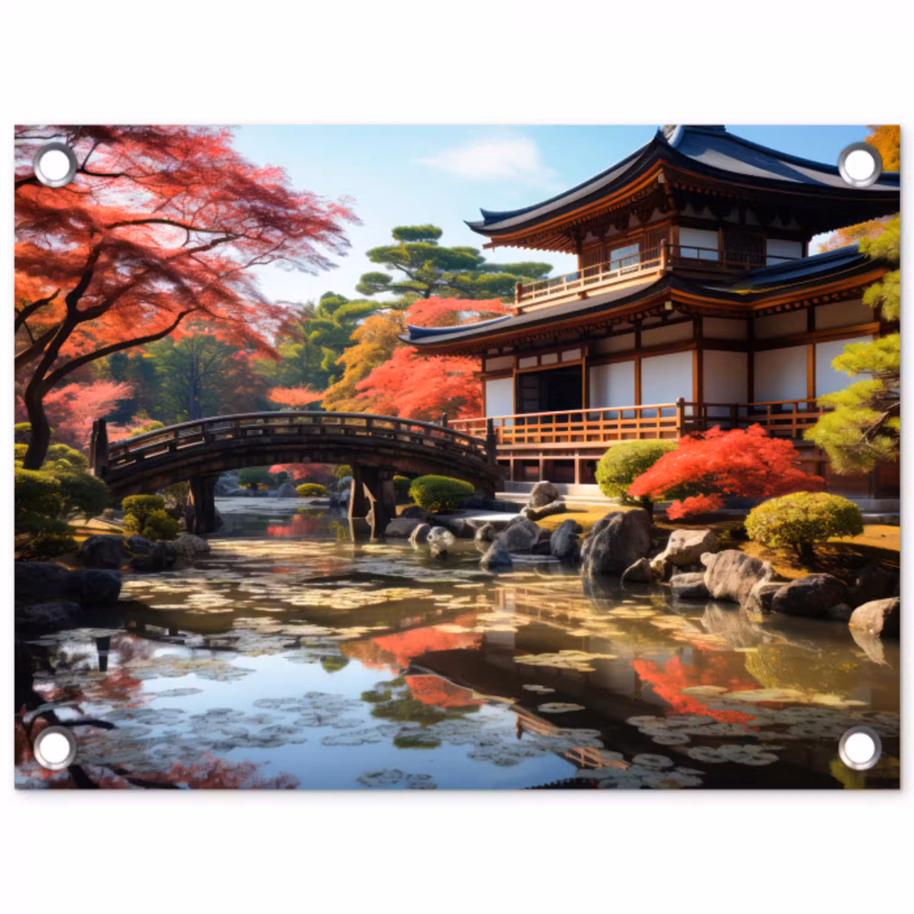 Japanse Tuin in de Herfst tuinposter los doek klein -3d