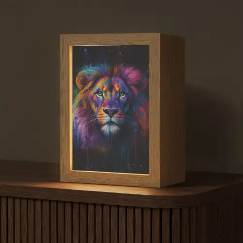 Leeuwenkop - Felgekleurd - Abstract Light Box met kabel (Tafellamp) klein -z3d_website