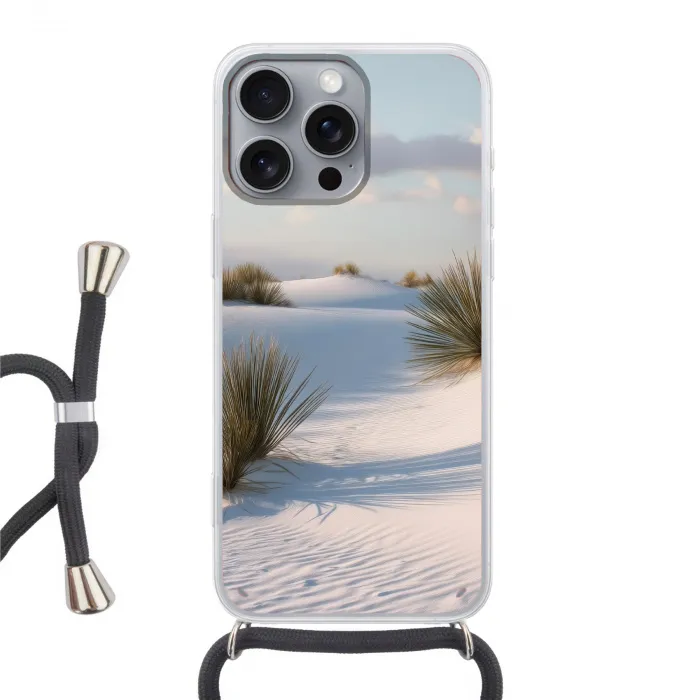 Duinen - Gras - Wolken - Beige Hoesje iPhone 16 Pro Max met koord klein -3d