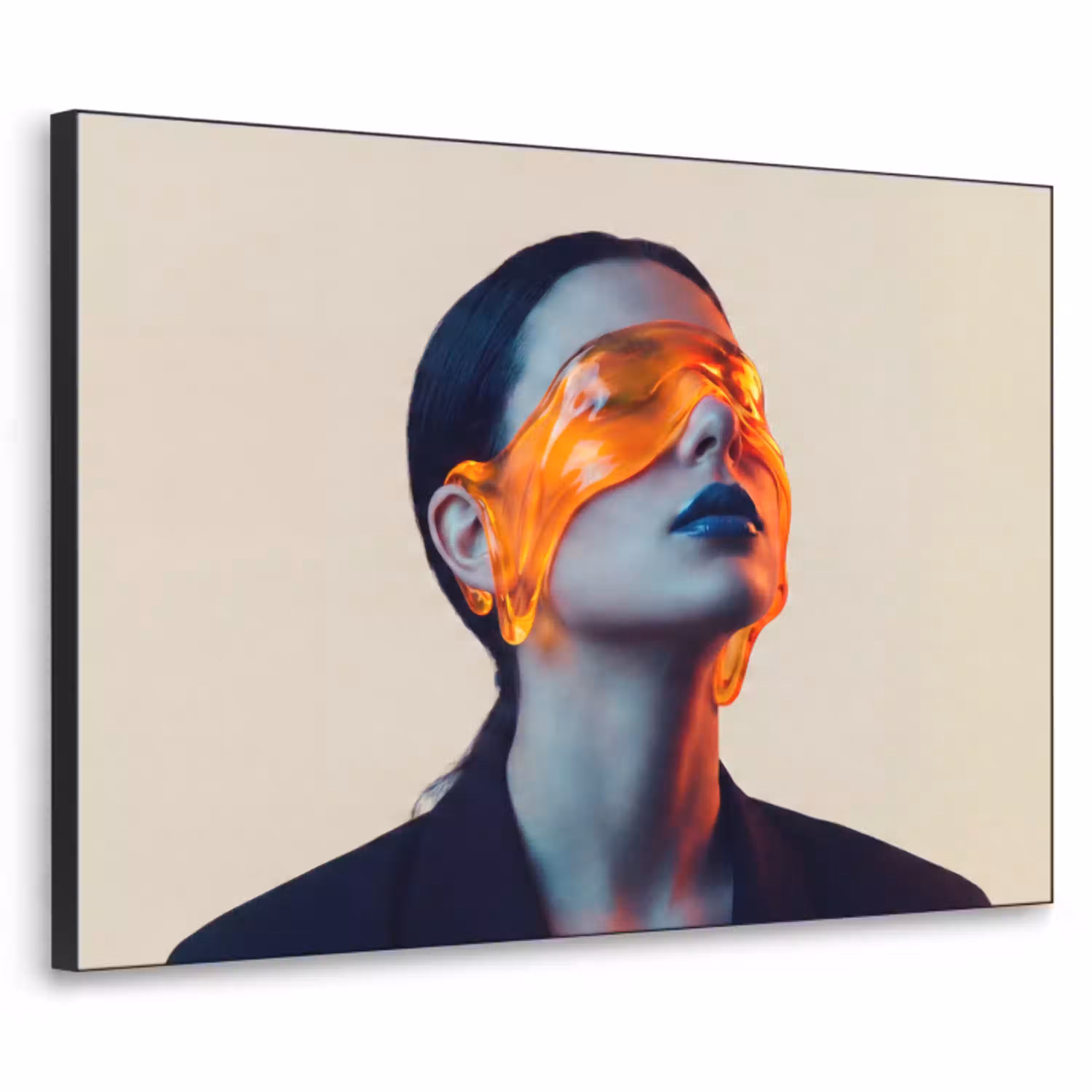 Vrouw - Oranje - Abstract - Modern - Kleurrijk Textielframe zwart klein -3d
