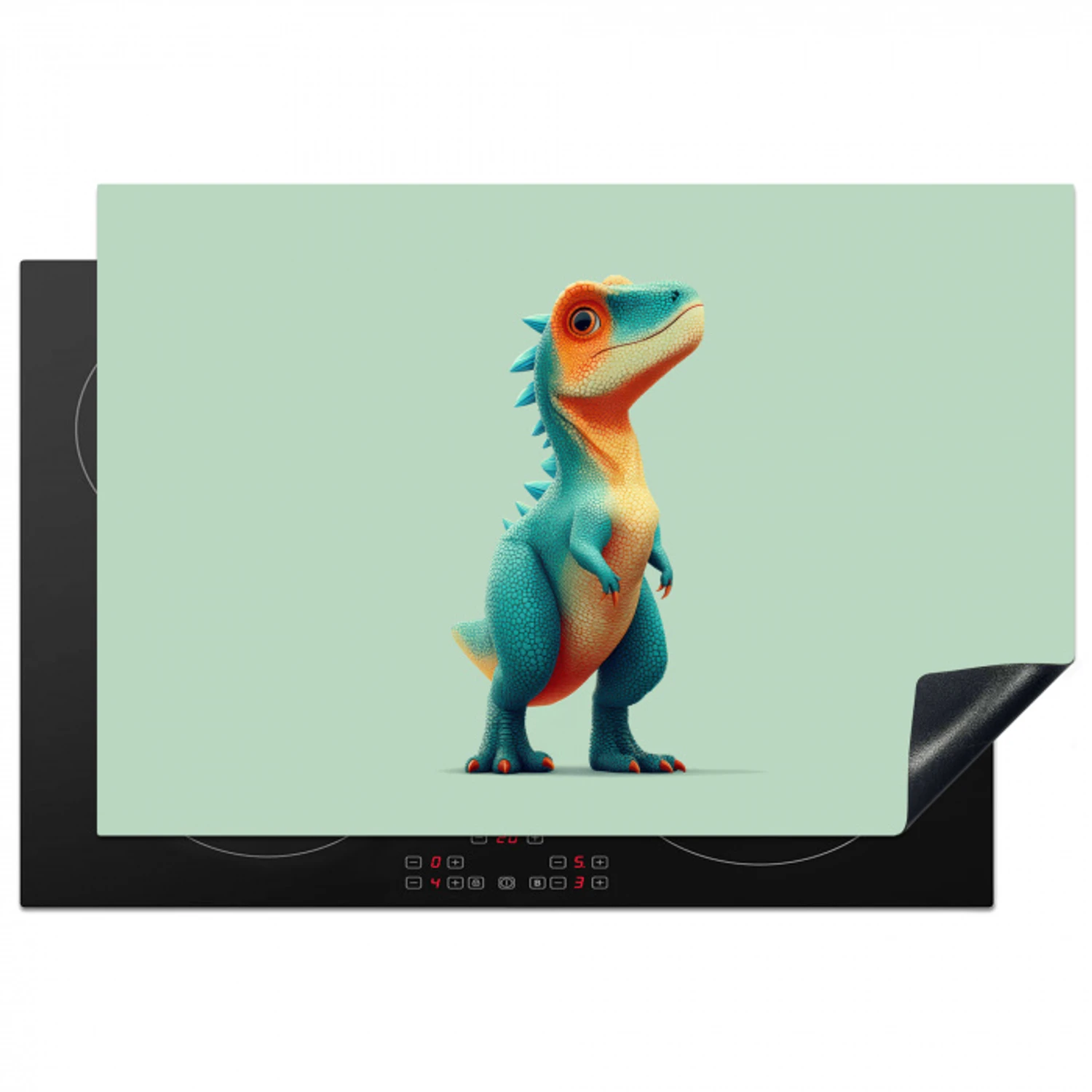 Cartoon - Dino - Oranje - Stekels Inductie beschermer vinyl 3mm klein -3d